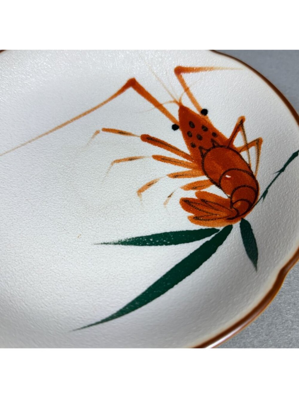 Vintage Lobster Crawfish Small Plates Set of 2 Scalloped Hand Painted Seafood - Picture 8 of 12